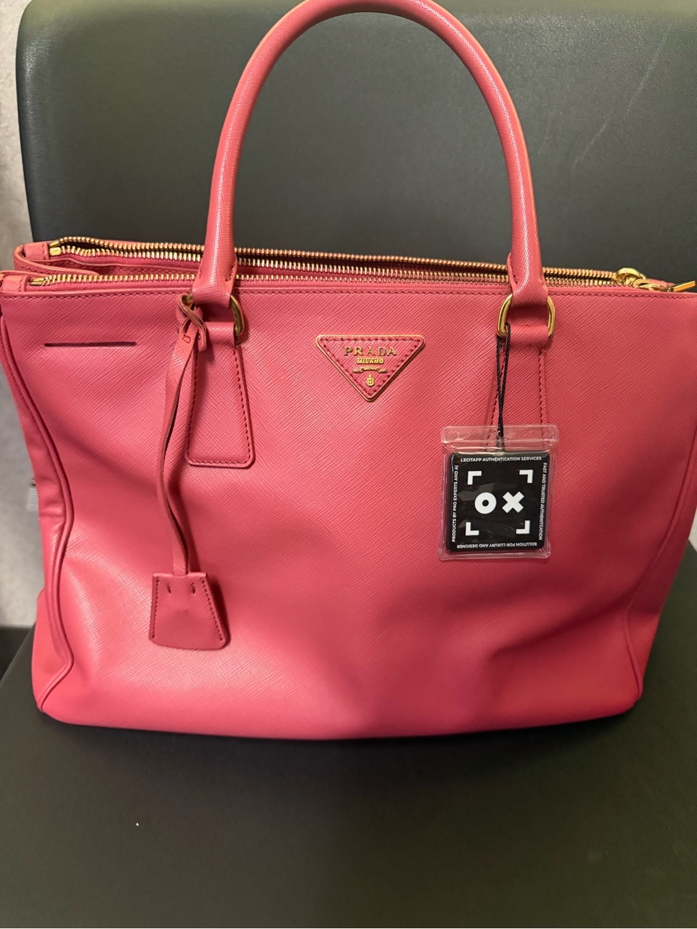 Prada Pink Saffiano Leather Top-Handle Tote with Gold Hardware